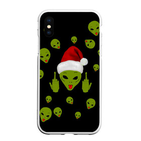 Чехол для iPhone XS Max матовый с принтом Прощай 2021 Новогодний Пришелец 2022 в Екатеринбурге, Силикон | Область печати: задняя сторона чехла, без боковых панелей | 2020 | 2021 | aliens | happy | new year | быка | гирлянда | дед мороз | елка | зеленый | игрушка | инопланетянин | клаус | нг | новый год | носок | перчатка | подарок | полосы | пришелец | рождество | с | санта | снег