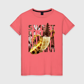 Женская футболка хлопок с принтом Sweet banana в Екатеринбурге, 100% хлопок | прямой крой, круглый вырез горловины, длина до линии бедер, слегка спущенное плечо | new year. | sweet banana | банан | грифель | джем | зверь | иголки | карандаш | кольцо | леопард | леопардовый | нг | новый год | овощ | ожерелья | подарок | прздник | принадлежность | сладкий банан | украшения