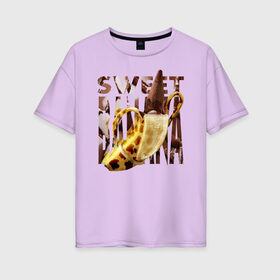 Женская футболка хлопок Oversize с принтом Sweet banana в Екатеринбурге, 100% хлопок | свободный крой, круглый ворот, спущенный рукав, длина до линии бедер
 | new year. | sweet banana | банан | грифель | джем | зверь | иголки | карандаш | кольцо | леопард | леопардовый | нг | новый год | овощ | ожерелья | подарок | прздник | принадлежность | сладкий банан | украшения
