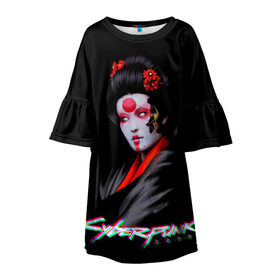Детское платье 3D с принтом CYBERPUNK 2077 JAPAN в Екатеринбурге, 100% полиэстер | прямой силуэт, чуть расширенный к низу. Круглая горловина, на рукавах — воланы | cd prodject | cyberpunk 2077 | future | game | japan | kianu | logo | pc | rpg | samurai | банды | будущее | игры | киану ривз | киберпанк | киберпанк 2077 | киборги | компьютер | рпг | самурай | шутер | япония