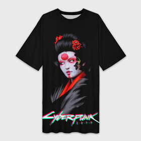 Платье-футболка 3D с принтом CYBERPUNK 2077 JAPAN в Екатеринбурге,  |  | cd prodject | cyberpunk 2077 | future | game | japan | kianu | logo | pc | rpg | samurai | банды | будущее | игры | киану ривз | киберпанк | киберпанк 2077 | киборги | компьютер | рпг | самурай | шутер | япония