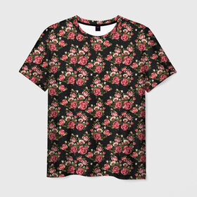 Мужская футболка 3D с принтом Узор цветочек в Екатеринбурге, 100% полиэфир | прямой крой, круглый вырез горловины, длина до линии бедер | молодежная | узор | цветочек