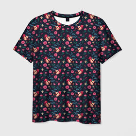 Мужская футболка 3D с принтом Птичка узор в Екатеринбурге, 100% полиэфир | прямой крой, круглый вырез горловины, длина до линии бедер | молодежная | птичка | узор | цветочек