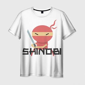 Мужская футболка 3D с принтом Шиноби в Екатеринбурге, 100% полиэфир | прямой крой, круглый вырез горловины, длина до линии бедер | воин | зеленый мини ниндзя | катана | маска | маскировка | ниндзюцу | стикмен | япония