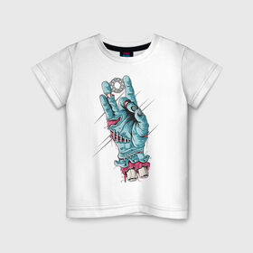 Детская футболка хлопок с принтом Zombie hand в Екатеринбурге, 100% хлопок | круглый вырез горловины, полуприлегающий силуэт, длина до линии бедер | peace | зомби | кисть | кости | мир | пальцы | рука | хипстер