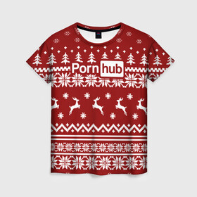 Женская футболка 3D с принтом PornHub Свитер в Екатеринбурге, 100% полиэфир ( синтетическое хлопкоподобное полотно) | прямой крой, круглый вырез горловины, длина до линии бедер | brazzers | hub | браззерс | новогодний | праздничный | рождественский