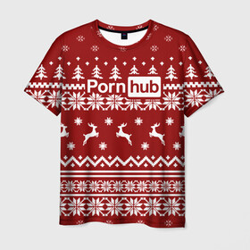 Мужская футболка 3D с принтом PornHub Свитер в Екатеринбурге, 100% полиэфир | прямой крой, круглый вырез горловины, длина до линии бедер | brazzers | hub | браззерс | новогодний | праздничный | рождественский