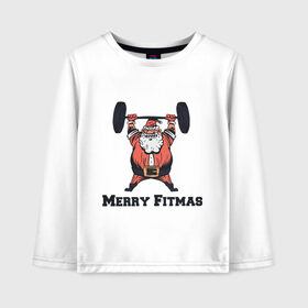 Детский лонгслив хлопок с принтом Merry Fitmas в Екатеринбурге, 100% хлопок | круглый вырез горловины, полуприлегающий силуэт, длина до линии бедер | 