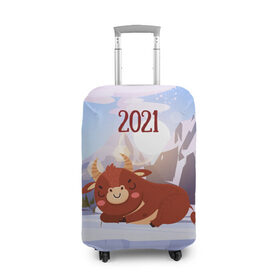 Чехол для чемодана 3D с принтом Спящий бык 2021 в Екатеринбурге, 86% полиэфир, 14% спандекс | двустороннее нанесение принта, прорези для ручек и колес | 2021 | 7 января | bull | newyear | santa | бык | быки | бычок | год быка | дед мороз | корова | новогодние каникулы | новогодние праздники | новый 2021 | новый год | новый год 2021 | рождество | сани | санта | санта клаус