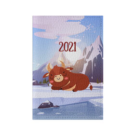 Обложка для паспорта матовая кожа с принтом Спящий бык 2021 в Екатеринбурге, натуральная матовая кожа | размер 19,3 х 13,7 см; прозрачные пластиковые крепления | 2021 | 7 января | bull | newyear | santa | бык | быки | бычок | год быка | дед мороз | корова | новогодние каникулы | новогодние праздники | новый 2021 | новый год | новый год 2021 | рождество | сани | санта | санта клаус