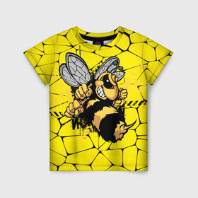 Детская футболка 3D с принтом Дикая пчела в Екатеринбурге, 100% гипоаллергенный полиэфир | прямой крой, круглый вырез горловины, длина до линии бедер, чуть спущенное плечо, ткань немного тянется | дикая пчела | жало | мед | насекомые | опасность | соты | текстура | шершень