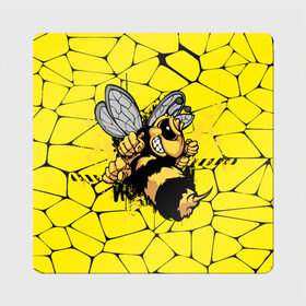 Магнит виниловый Квадрат с принтом Дикая пчела в Екатеринбурге, полимерный материал с магнитным слоем | размер 9*9 см, закругленные углы | Тематика изображения на принте: дикая пчела | жало | мед | насекомые | опасность | соты | текстура | шершень