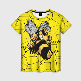 Женская футболка 3D с принтом Дикая пчела в Екатеринбурге, 100% полиэфир ( синтетическое хлопкоподобное полотно) | прямой крой, круглый вырез горловины, длина до линии бедер | дикая пчела | жало | мед | насекомые | опасность | соты | текстура | шершень