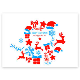 Поздравительная открытка с принтом Merry Christmas and HNY в Екатеринбурге, 100% бумага | плотность бумаги 280 г/м2, матовая, на обратной стороне линовка и место для марки
 | Тематика изображения на принте: 2021 | 2022 | happy | new year | быка | гирлянда | дед мороз | елка | зеленый | игрушка | клаус | конфеты | нг | новый год | носок | перчатка | печенье | подарок | полосы | пряник | рождество | с | санта | сладости | снег