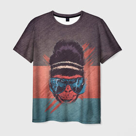 Мужская футболка 3D с принтом Горилла в Екатеринбурге, 100% полиэфир | прямой крой, круглый вырез горловины, длина до линии бедер | Тематика изображения на принте: горилла | животные | мир джунглей | обезьяна | очки | текстура