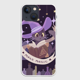 Чехол для iPhone 13 mini с принтом Make Magic   делаем магию в Екатеринбурге,  |  | book | halloween | magic | spell | spellbook | witch | ведьма | ведьмин кот | волшебник | волшебство | заклинание | книга | кот | магия | фамильяр | хэллоуин | чародей | чародейка