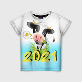 Детская футболка 3D с принтом Новый Год 2021 в Екатеринбурге, 100% гипоаллергенный полиэфир | прямой крой, круглый вырез горловины, длина до линии бедер, чуть спущенное плечо, ткань немного тянется | 