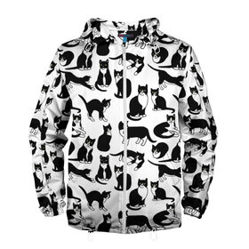 Мужская ветровка 3D с принтом Котики Чёрно-белые в Екатеринбурге, 100% полиэстер | подол и капюшон оформлены резинкой с фиксаторами, два кармана без застежек по бокам, один потайной карман на груди | Тематика изображения на принте: cat | cats | cosmos | kitten | mem | memes | rose | roses | глаза | глазки | киска | космос | кот | котёнок | котик | котики | котэ | котята | кошак | кошка | кошки | красивая | мем | мемчики | милая | прикольная | розы | светлая