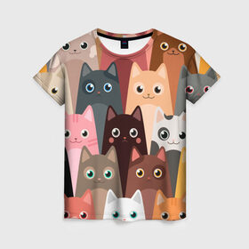 Женская футболка 3D с принтом Котики мультяшные в Екатеринбурге, 100% полиэфир ( синтетическое хлопкоподобное полотно) | прямой крой, круглый вырез горловины, длина до линии бедер | cat | cats | cosmos | kitten | mem | memes | rose | roses | глаза | глазки | киска | космос | кот | котёнок | котик | котики | котэ | котята | кошак | кошка | кошки | красивая | мем | мемчики | милая | прикольная | розы | светлая