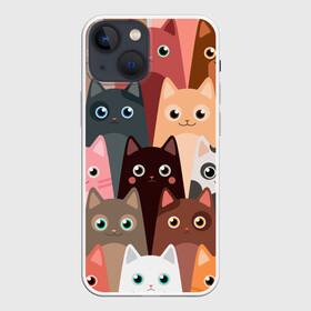 Чехол для iPhone 13 mini с принтом Котики мультяшные в Екатеринбурге,  |  | cat | cats | cosmos | kitten | mem | memes | rose | roses | глаза | глазки | киска | космос | кот | котёнок | котик | котики | котэ | котята | кошак | кошка | кошки | красивая | мем | мемчики | милая | прикольная | розы | светлая