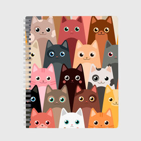 Тетрадь с принтом Котики мультяшные в Екатеринбурге, 100% бумага | 48 листов, плотность листов — 60 г/м2, плотность картонной обложки — 250 г/м2. Листы скреплены сбоку удобной пружинной спиралью. Уголки страниц и обложки скругленные. Цвет линий — светло-серый
 | Тематика изображения на принте: cat | cats | cosmos | kitten | mem | memes | rose | roses | глаза | глазки | киска | космос | кот | котёнок | котик | котики | котэ | котята | кошак | кошка | кошки | красивая | мем | мемчики | милая | прикольная | розы | светлая