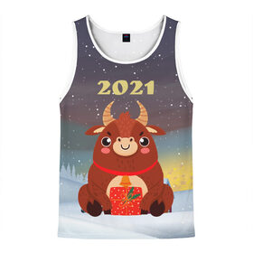 Мужская майка 3D с принтом Бык с подарками 2021 в Екатеринбурге, 100% полиэстер | круглая горловина, приталенный силуэт, длина до линии бедра. Пройма и горловина окантованы тонкой бейкой | Тематика изображения на принте: 2021 | 7 января | bull | newyear | santa | бык | быки | бычок | год быка | дед мороз | корова | новогодние каникулы | новогодние праздники | новый 2021 | новый год | новый год 2021 | рождество | сани | санта | санта клаус