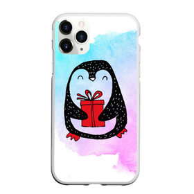 Чехол для iPhone 11 Pro Max матовый с принтом Милый пингвин с подарком в Екатеринбурге, Силикон |  | Тематика изображения на принте: 