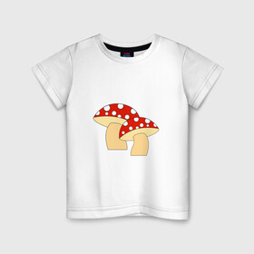 Детская футболка хлопок с принтом Грибы в Екатеринбурге, 100% хлопок | круглый вырез горловины, полуприлегающий силуэт, длина до линии бедер | горох | грибы | картинки | круги | лес | мухомор | осень | позитив | популярные | прикольные