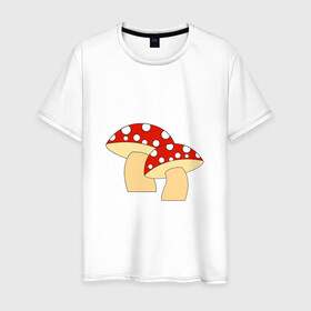 Мужская футболка хлопок с принтом Грибы в Екатеринбурге, 100% хлопок | прямой крой, круглый вырез горловины, длина до линии бедер, слегка спущенное плечо. | горох | грибы | картинки | круги | лес | мухомор | осень | позитив | популярные | прикольные