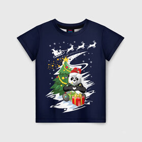 Детская футболка 3D с принтом Рождественская Панда в Екатеринбурге, 100% гипоаллергенный полиэфир | прямой крой, круглый вырез горловины, длина до линии бедер, чуть спущенное плечо, ткань немного тянется | 2021 | 21 | 2k21 | 2к21 | chrystmas | happy | lik | marry | new | panda | santa | snow | winter | xmas | year | год | годом | дед | елка | елки | клаус | лес | настроение | новогоднее | новогоднему | новый | новым | панда | по | рождество | с | 