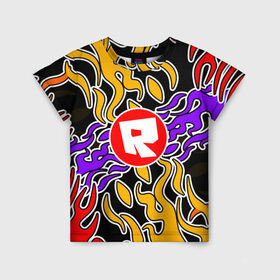 Детская футболка 3D с принтом Roblox | Роблокс в Екатеринбурге, 100% гипоаллергенный полиэфир | прямой крой, круглый вырез горловины, длина до линии бедер, чуть спущенное плечо, ткань немного тянется | game | piggy | roblox | игра | огонь | пламя | роблокс | текстура