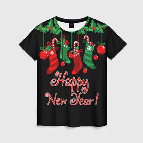 Женская футболка 3D с принтом Happy New Year! в Екатеринбурге, 100% полиэфир ( синтетическое хлопкоподобное полотно) | прямой крой, круглый вырез горловины, длина до линии бедер | 2020 | 2021 | happy | new year | быка | гирлянда | дед мороз | елка | зеленый | игрушка | клаус | конфеты | нг | новый год | носок | перчатка | печенье | подарок | полосы | пряник | рождество | с | санта | сладости | снег