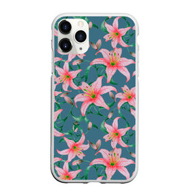 Чехол для iPhone 11 Pro матовый с принтом Лилии на сером фоне в Екатеринбурге, Силикон |  | 8 марта | весна | зеленый | лилии | праздник | природа | растения | розовый | серый | цветы