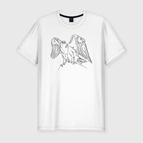 Мужская футболка хлопок Slim с принтом Символ Орла в Екатеринбурге, 92% хлопок, 8% лайкра | приталенный силуэт, круглый вырез ворота, длина до линии бедра, короткий рукав | animals | art | bird | eagle | falcon | tattoo | wings | арт | беркут | гор | гордый | дикий | животные | крылья | летающий | один | орел | орлан | пернатый | перья | природа | птица | птичка | символ | сокол | соколиный взгляд