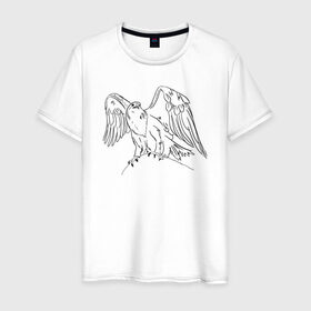 Мужская футболка хлопок с принтом Символ Орла в Екатеринбурге, 100% хлопок | прямой крой, круглый вырез горловины, длина до линии бедер, слегка спущенное плечо. | animals | art | bird | eagle | falcon | tattoo | wings | арт | беркут | гор | гордый | дикий | животные | крылья | летающий | один | орел | орлан | пернатый | перья | природа | птица | птичка | символ | сокол | соколиный взгляд