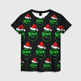 Женская футболка 3D с принтом Grinch Face в Екатеринбурге, 100% полиэфир ( синтетическое хлопкоподобное полотно) | прямой крой, круглый вырез горловины, длина до линии бедер | 2020 | 2021 | grinch | белая | год | гринч | елка | женская | зеленый | красная | мужская | мультфильм | надпись | нг | новый | подарок | полосы | праздник | рождества | свитер | сердце | смайл | фильм | шапка