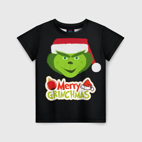 Детская футболка 3D с принтом Merry Grinchmas в Екатеринбурге, 100% гипоаллергенный полиэфир | прямой крой, круглый вырез горловины, длина до линии бедер, чуть спущенное плечо, ткань немного тянется | 2020 | 2021 | grinch | белая | год | гринч | елка | женская | зеленый | красная | мужская | мультфильм | надпись | нг | новый | подарок | полосы | праздник | рождества | свитер | сердце | смайл | фильм | шапка