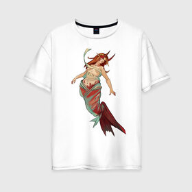 Женская футболка хлопок Oversize с принтом Телец в Екатеринбурге, 100% хлопок | свободный крой, круглый ворот, спущенный рукав, длина до линии бедер
 | calf | mermaid | рога | русалка | телец