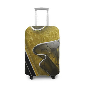Чехол для чемодана 3D с принтом золотой треугольник в Екатеринбурге, 86% полиэфир, 14% спандекс | двустороннее нанесение принта, прорези для ручек и колес | абстракция | геометрия | золото | осколки | пространство | складки | стекло | стиль | треугольник | черный