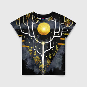 Детская футболка 3D с принтом графит и золото: дерево жизни в Екатеринбурге, 100% гипоаллергенный полиэфир | прямой крой, круглый вырез горловины, длина до линии бедер, чуть спущенное плечо, ткань немного тянется | абстрактный | весна | ветви | дерево  свет | жизнь | звёзды | золотото | ночь | процветание | растения | расцвет | рост | символ | солнце | стилизация | стиль | треугольник | этно