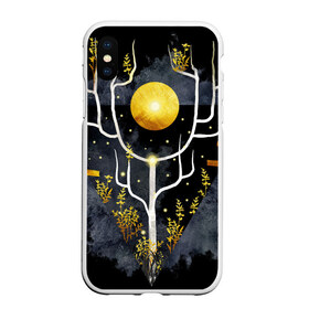 Чехол для iPhone XS Max матовый с принтом графит и золото дерево жизни в Екатеринбурге, Силикон | Область печати: задняя сторона чехла, без боковых панелей | абстрактный | весна | ветви | дерево  свет | жизнь | звёзды | золотото | ночь | процветание | растения | расцвет | рост | символ | солнце | стилизация | стиль | треугольник | этно