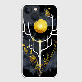 Чехол для iPhone 13 mini с принтом графит и золото: дерево жизни в Екатеринбурге,  |  | абстрактный | весна | ветви | дерево  свет | жизнь | звёзды | золотото | ночь | процветание | растения | расцвет | рост | символ | солнце | стилизация | стиль | треугольник | этно
