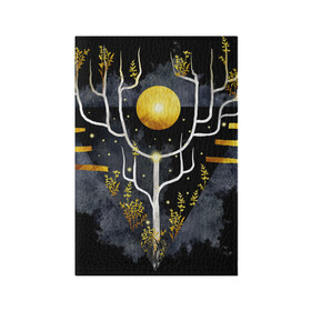 Обложка для паспорта матовая кожа с принтом графит и золото: дерево жизни в Екатеринбурге, натуральная матовая кожа | размер 19,3 х 13,7 см; прозрачные пластиковые крепления | абстрактный | весна | ветви | дерево  свет | жизнь | звёзды | золотото | ночь | процветание | растения | расцвет | рост | символ | солнце | стилизация | стиль | треугольник | этно