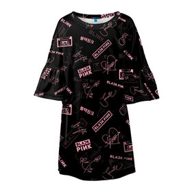 Детское платье 3D с принтом BLACKPINK в Екатеринбурге, 100% полиэстер | прямой силуэт, чуть расширенный к низу. Круглая горловина, на рукавах — воланы | Тематика изображения на принте: black pink | blackpink | k pop | блэкпинк | дженни | джису | к поп | лиса | розэ