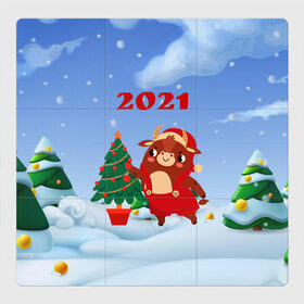 Магнитный плакат 3Х3 с принтом Бык наряжает елочку в Екатеринбурге, Полимерный материал с магнитным слоем | 9 деталей размером 9*9 см | Тематика изображения на принте: 2021 | 7 января | bull | newyear | santa | бык | бычок | год быка | дед мороз | корова | новогодние каникулы | новогодние праздники | новый 2021 | новый год | новый год 2021 | рождество | сани | санта | санта клаус