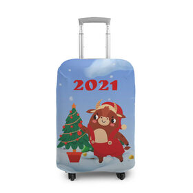 Чехол для чемодана 3D с принтом Бык наряжает елочку в Екатеринбурге, 86% полиэфир, 14% спандекс | двустороннее нанесение принта, прорези для ручек и колес | Тематика изображения на принте: 2021 | 7 января | bull | newyear | santa | бык | бычок | год быка | дед мороз | корова | новогодние каникулы | новогодние праздники | новый 2021 | новый год | новый год 2021 | рождество | сани | санта | санта клаус