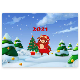 Поздравительная открытка с принтом Бык наряжает елочку в Екатеринбурге, 100% бумага | плотность бумаги 280 г/м2, матовая, на обратной стороне линовка и место для марки
 | Тематика изображения на принте: 2021 | 7 января | bull | newyear | santa | бык | бычок | год быка | дед мороз | корова | новогодние каникулы | новогодние праздники | новый 2021 | новый год | новый год 2021 | рождество | сани | санта | санта клаус