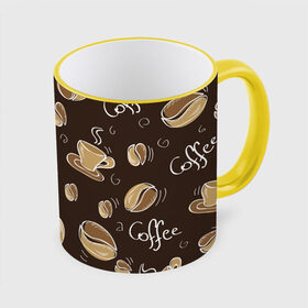 Кружка с принтом Кофейный узор с чашкой в Екатеринбурге, керамика | ёмкость 330 мл | коричневый | кофе | кофейный | кофеман | паттерн | узор | чашка
