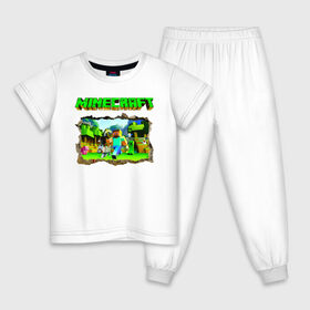 Детская пижама хлопок с принтом Minecraft в Екатеринбурге, 100% хлопок |  брюки и футболка прямого кроя, без карманов, на брюках мягкая резинка на поясе и по низу штанин
 | minecraft | алекс | белый | блоки | ведьма | взрывчатка | визера | волк | гаст | добывать | дракон | зеленый куб | зомби | игра | крафт | крипер | кубики | лошадка | майн | майнкрафт | манкрафт | овечка | оцелот