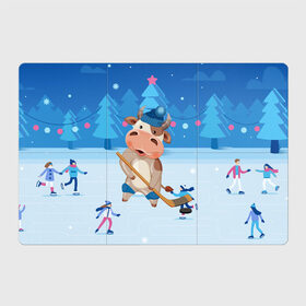Магнитный плакат 3Х2 с принтом Бык играет в хоккей в Екатеринбурге, Полимерный материал с магнитным слоем | 6 деталей размером 9*9 см | Тематика изображения на принте: 2021 | 7 января | bull | newyear | santa | бык | быки | бычок | год быка | дед мороз | корова | новогодние каникулы | новогодние праздники | новый 2021 | новый год | новый год 2021 | рождество | сани | санта | санта клаус